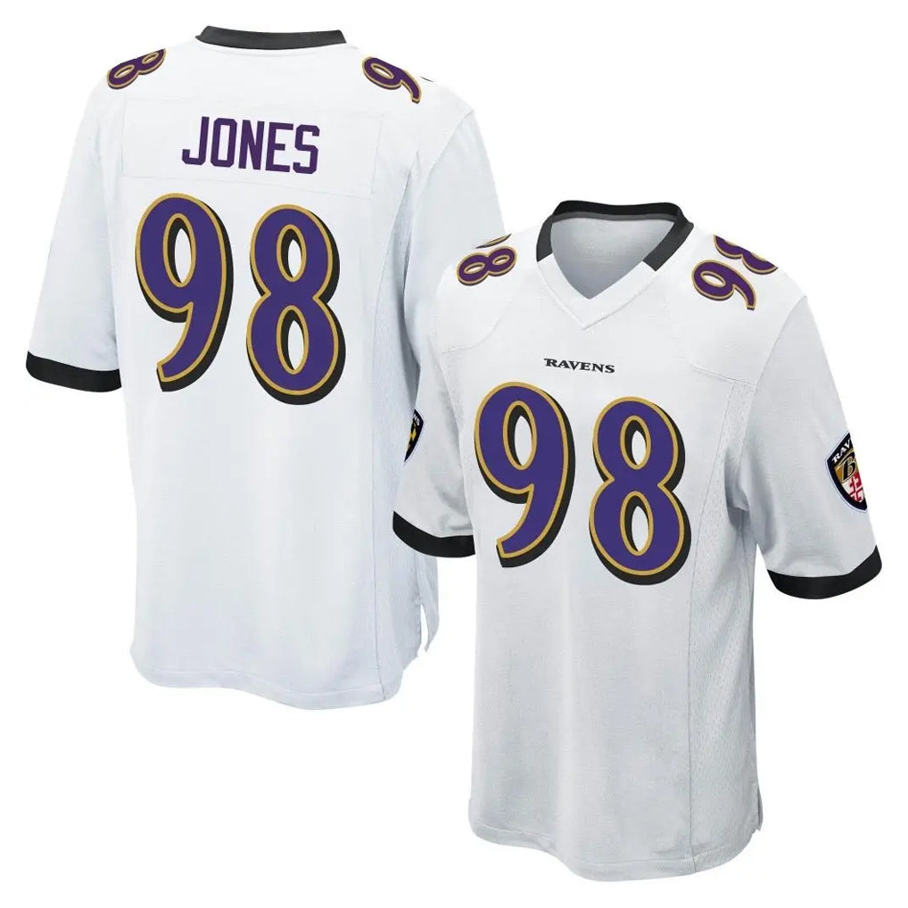 Ncoe B.Ravens #98 Travis Jones Player White Home Game Stitched Jerseys