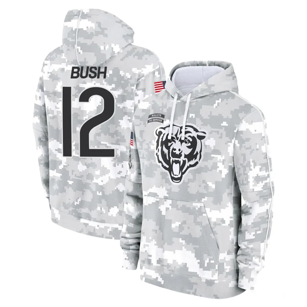 Ncoe C.Bears #12 Devin Bush Player Arctic Camo Salute to Service Pullover Hoodies Limited Stitched Jerseys