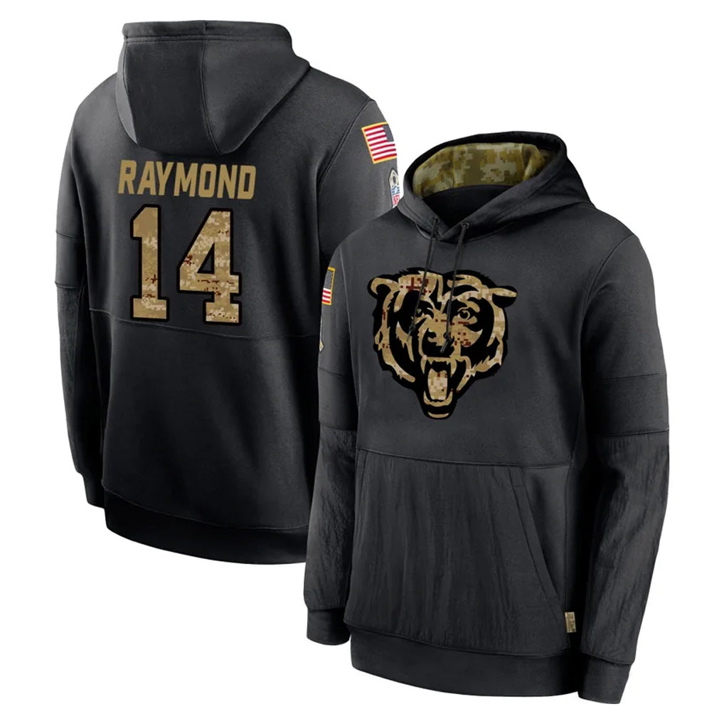 Ncoe C.Bears #14 Kalif Raymond Player Black Salute to Service Pullover Hoodies Limited Stitched Jerseys