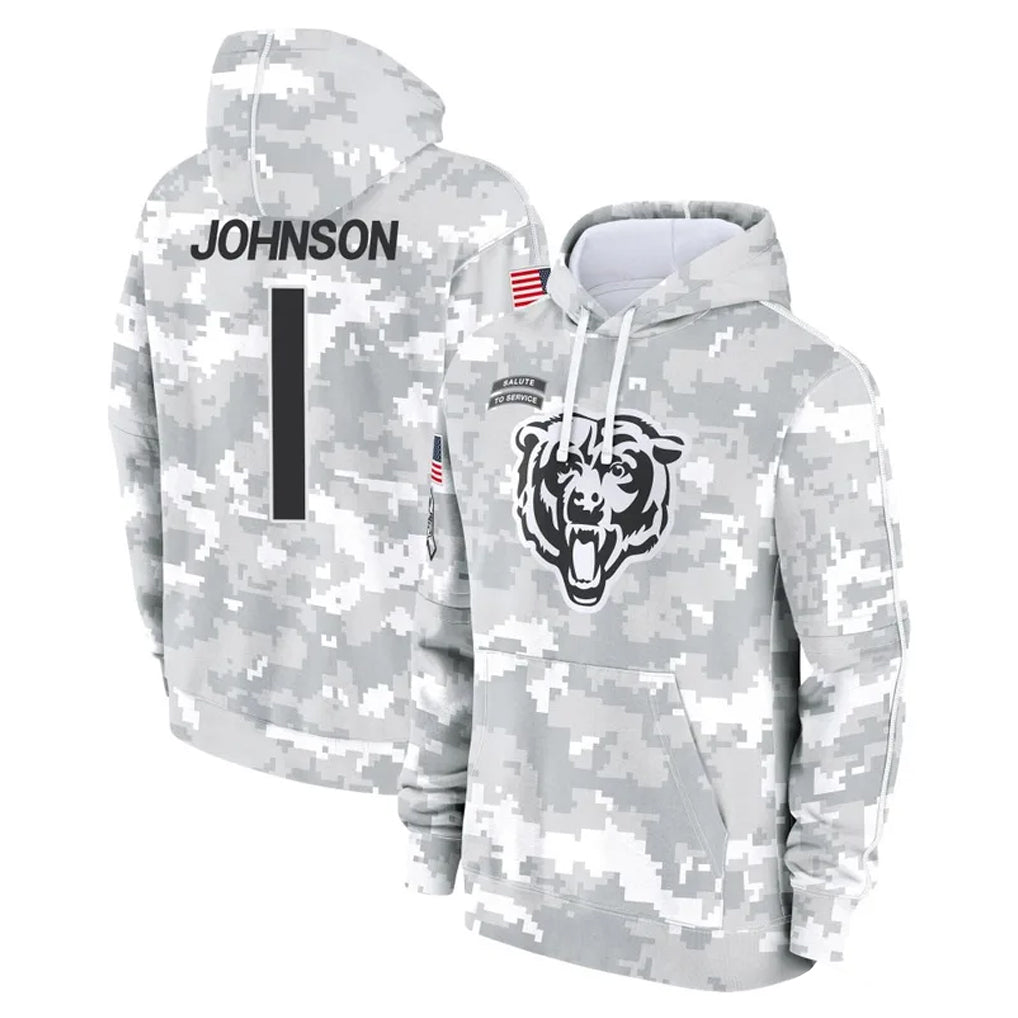 Ncoe C.Bears #1 Jaylon Johnson Player Arctic Camo Salute to Service Pullover Hoodies Limited Stitched Jerseys