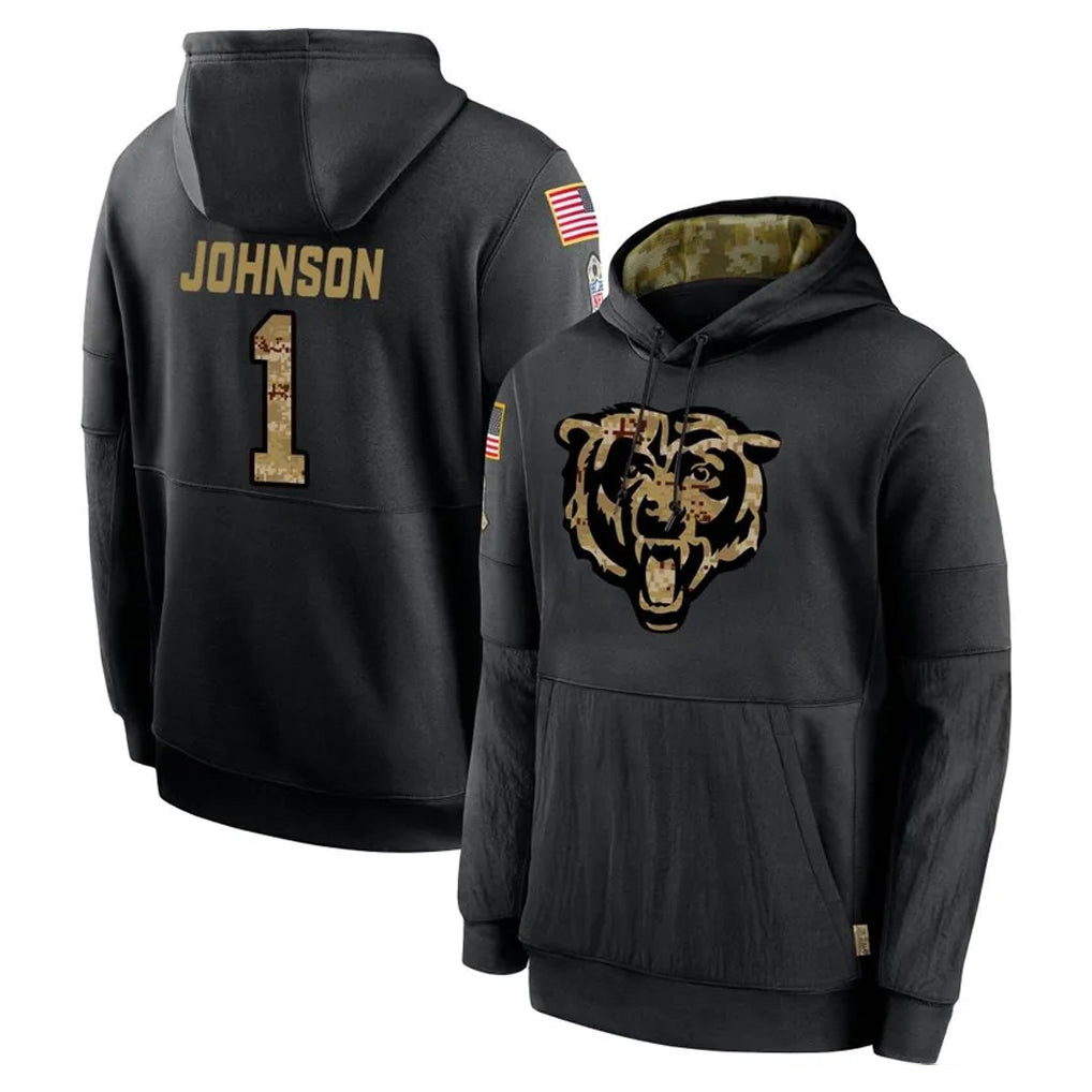 Ncoe C.Bears #1 Jaylon Johnson Player Black Salute to Service Pullover Hoodies Limited Stitched Jerseys