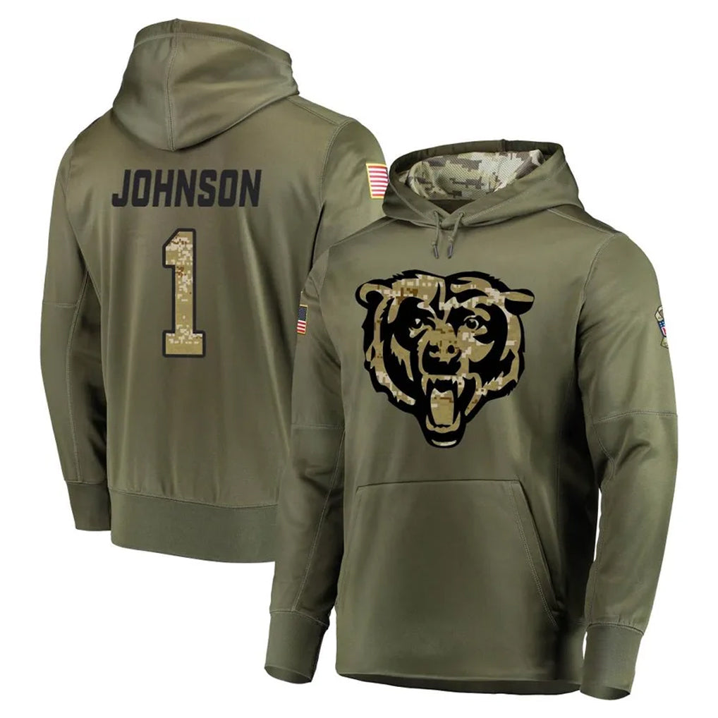 Ncoe C.Bears #1 Jaylon Johnson Player Olive Salute to Service Pullover Hoodies Home Game Stitched Jerseys