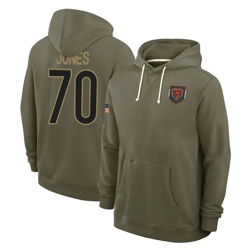 Ncoe C.Bears #70 Braxton Jones Player Olive Salute to Service Pullover Hoodies Limited Stitched Jerseys