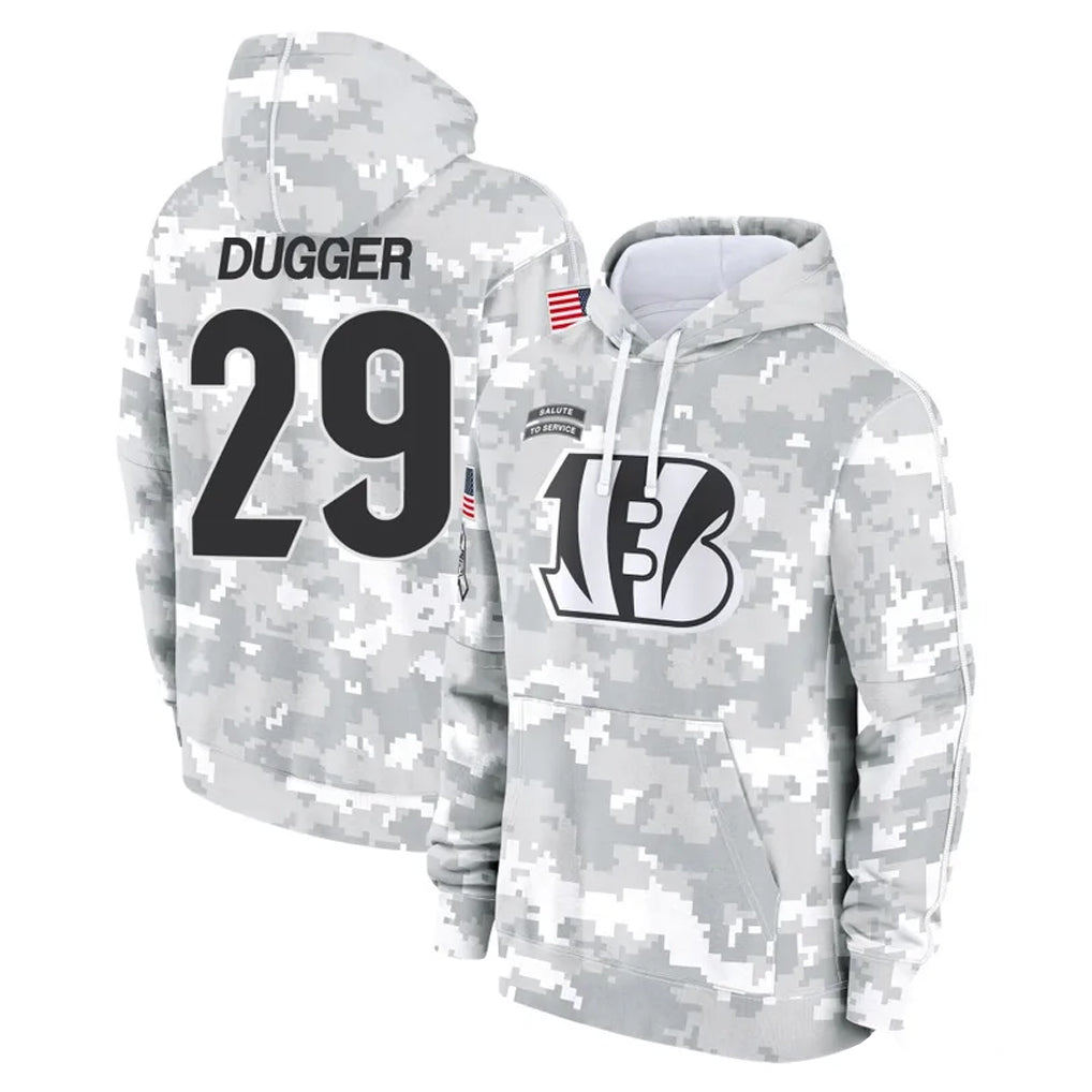Ncoe C.Bengals #29 Kyle Dugger Player Arctic Camo Salute to Service Pullover Hoodie Limited Stitched Jerseys