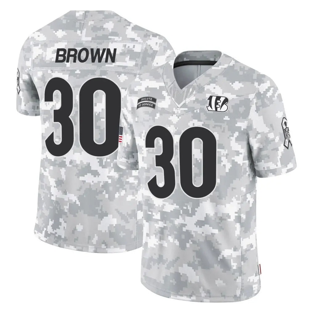 Ncoe C.Bengals #30 Chase Brown Player Arctic Camo Salute to Service Limited Stitched Jerseys