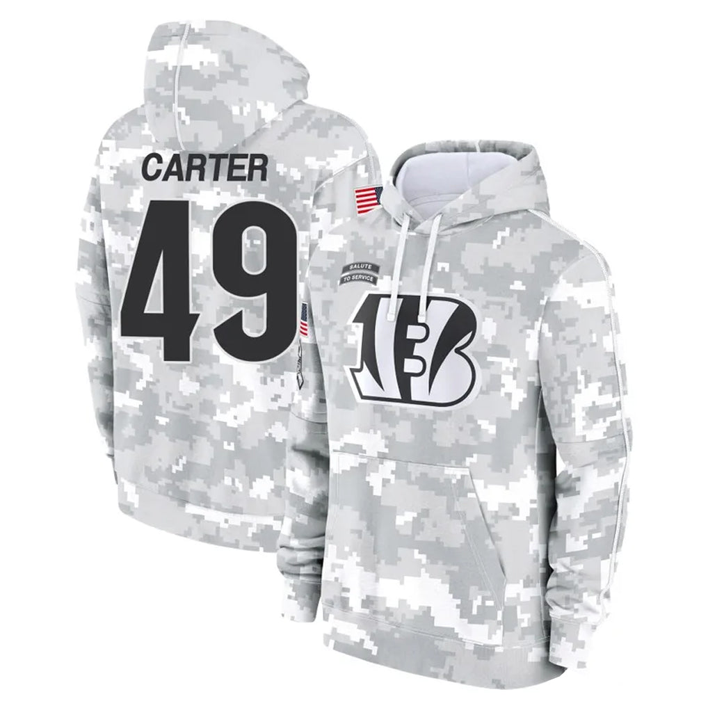 Ncoe C.Bengals #49 Barrett Carter Player Arctic Camo Salute to Service Pullover Hoodie Limited Stitched Jerseys