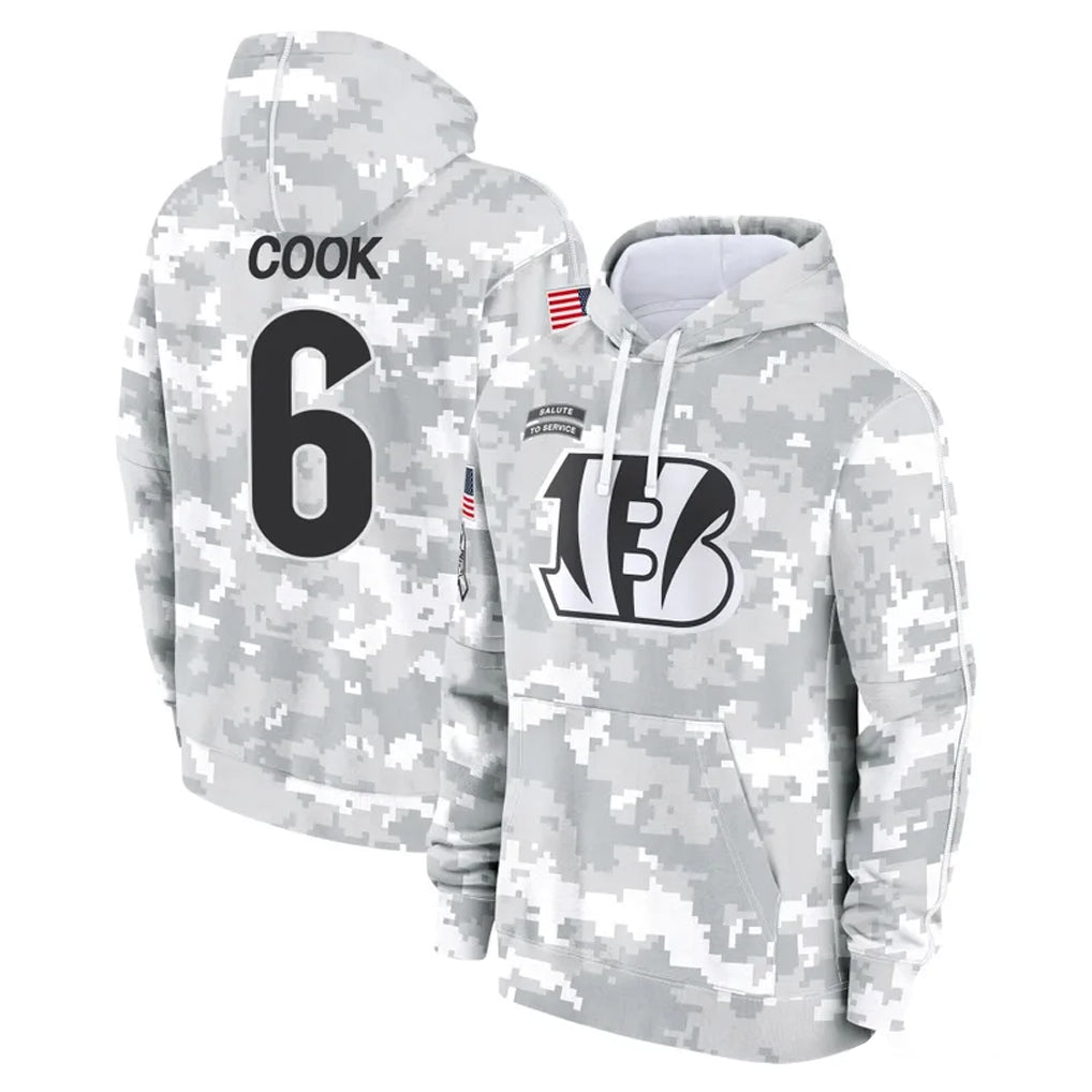 Ncoe C.Bengals #6 Brian Cook Player Arctic Camo Salute to Service Pullover Hoodie Limited Stitched Jerseys