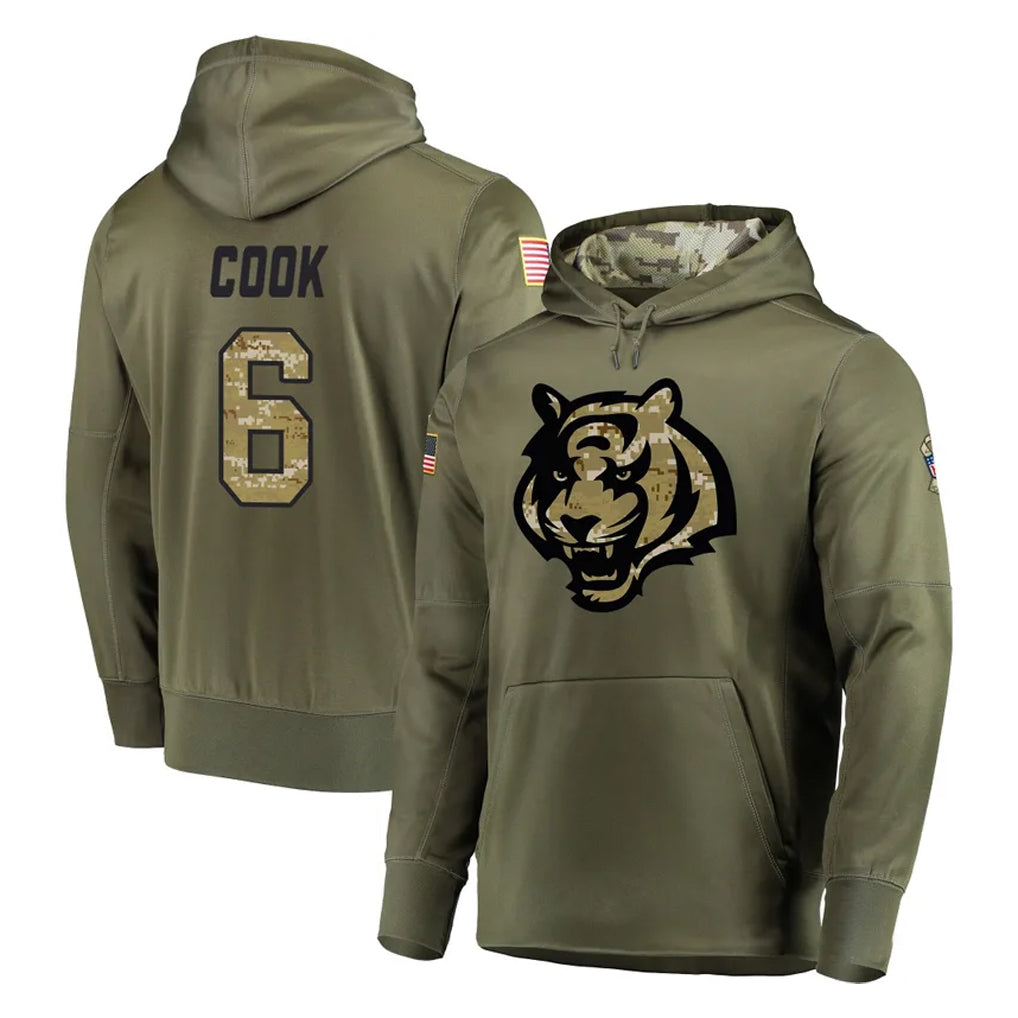 Ncoe C.Bengals #6 Brian Cook Player Olive Salute to Service Pullover Hoodies Home Game Stitched Jerseys