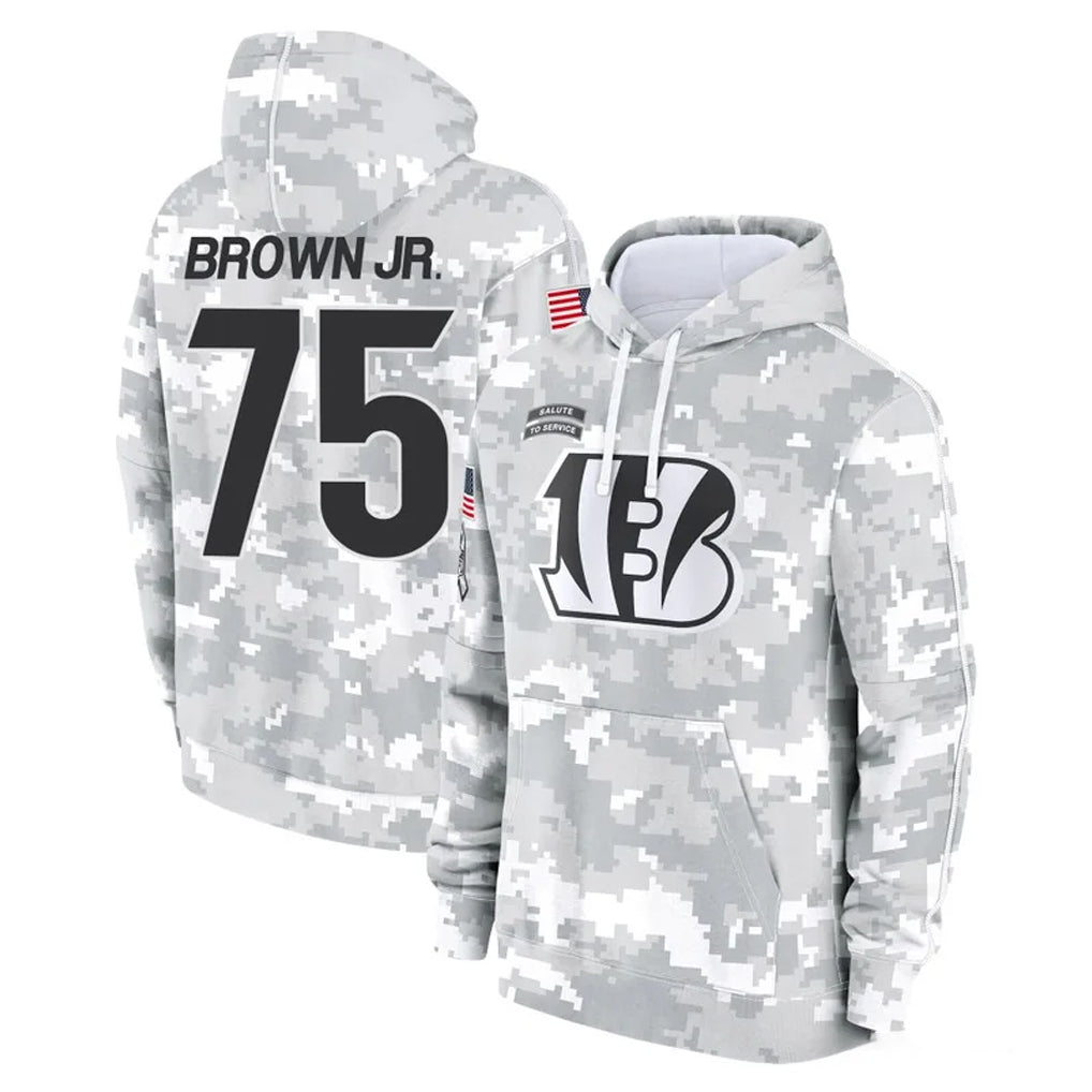 Ncoe C.Bengals #75 Orlando Brown Jr. Player Arctic Camo Salute to Service Pullover Hoodie Limited Stitched Jerseys
