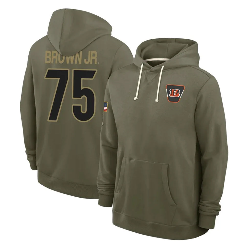 Ncoe C.Bengals #75 Orlando Brown Jr. Player Olive Salute to Service Pullover Hoodies Limited Stitched Jerseys
