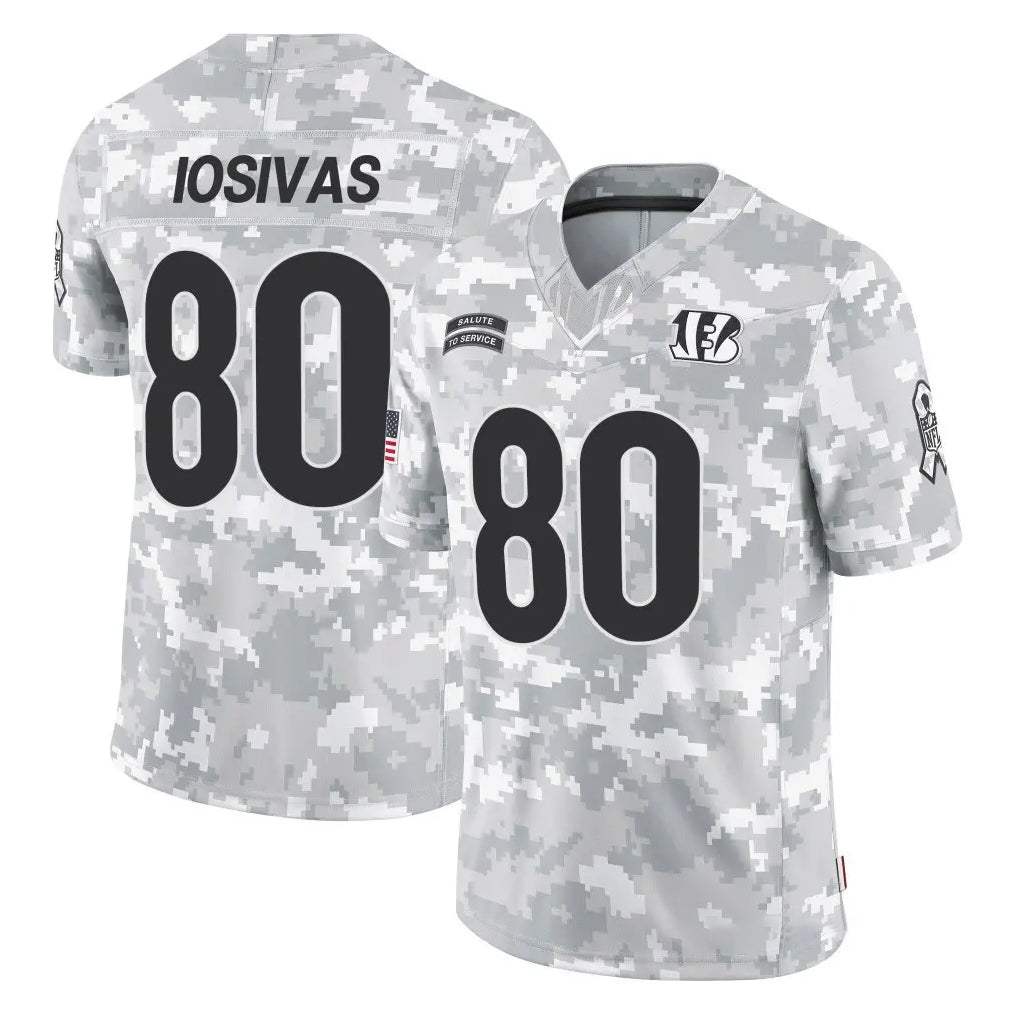 Ncoe C.Bengals #80 Andrei Iosivas Player Arctic Camo Salute to Service Limited Stitched Jerseys