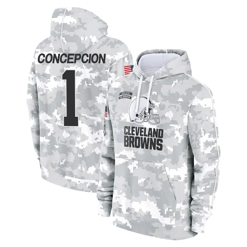 Ncoe C.Browns #1 KC Concepcion Player Arctic Camo Salute to Service Hoodies Limited Game Stitched Jerseys
