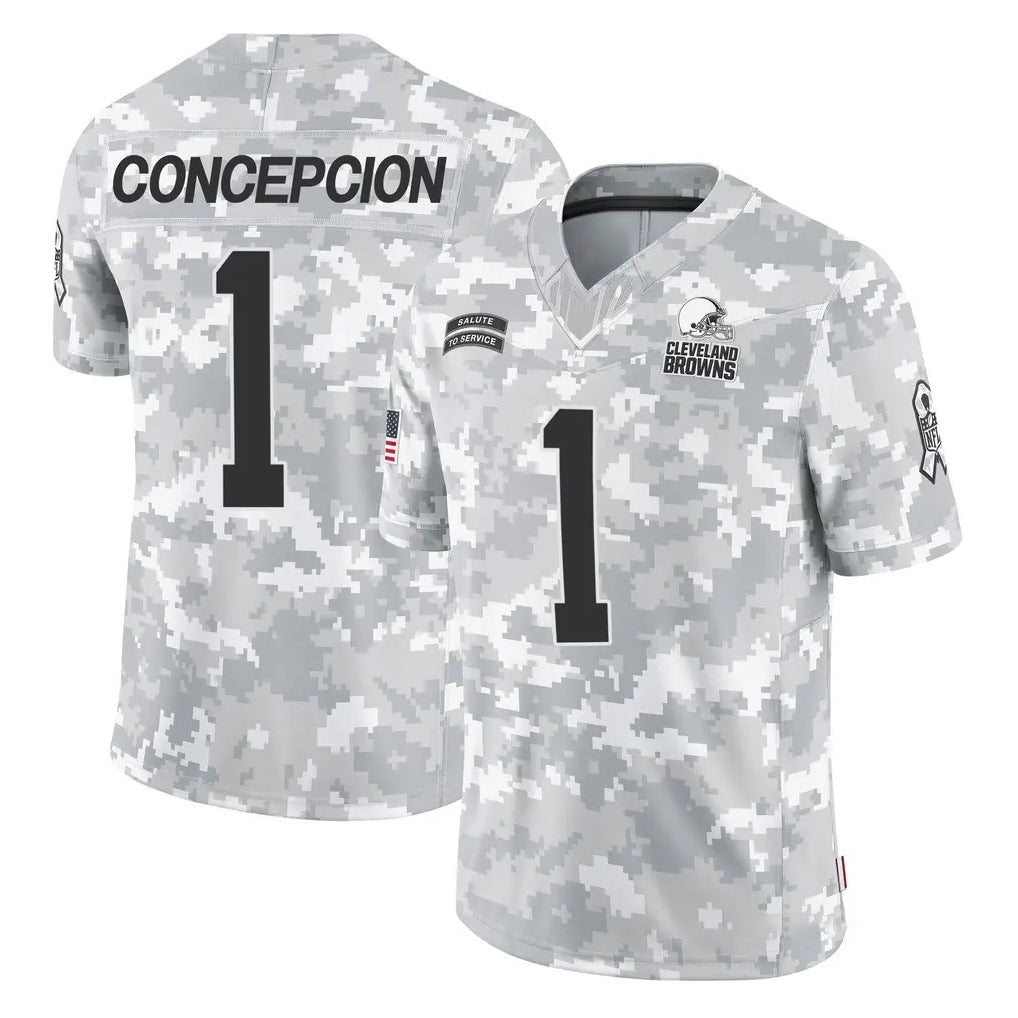 Ncoe C.Browns #1 KC Concepcion Player Arctic Camo Salute to Service Limited Home Game Stitched Jerseys
