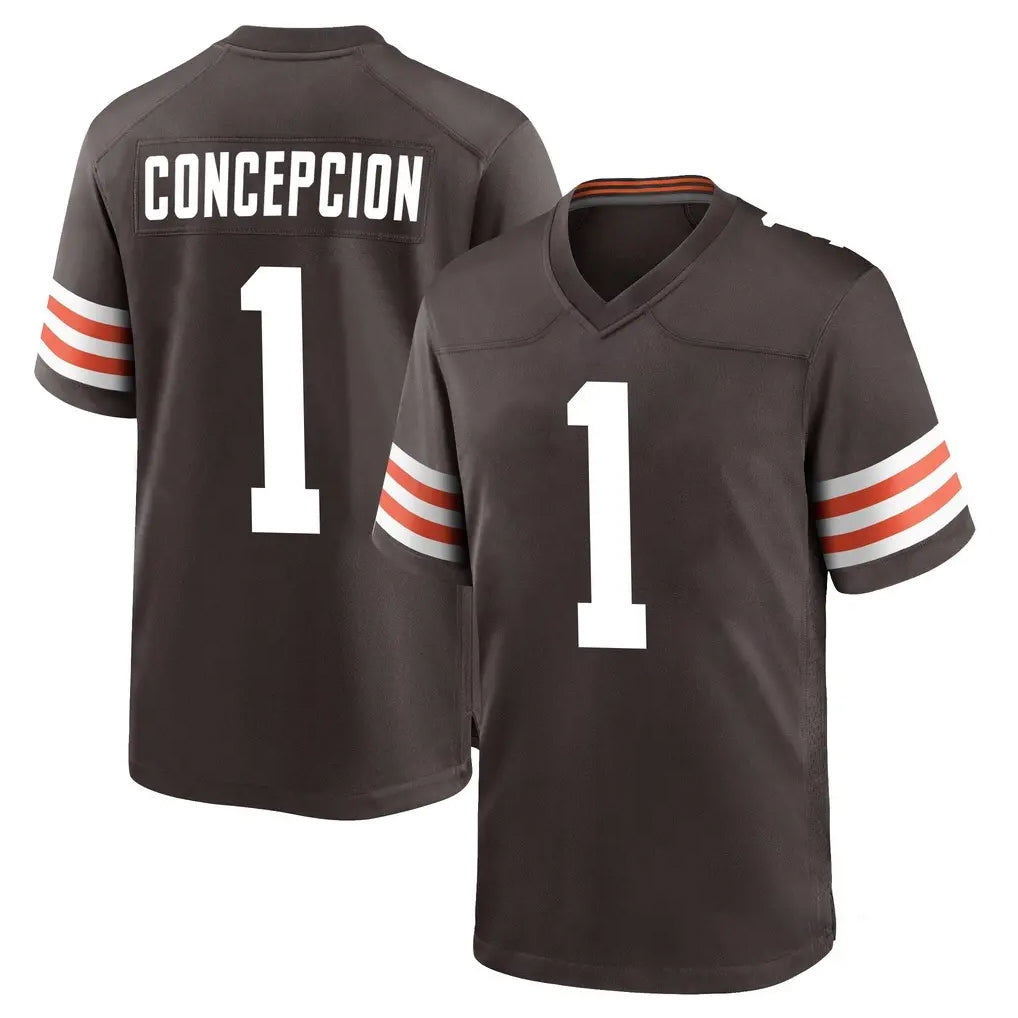 Ncoe C.Browns #1 KC Concepcion Player Brown Home Game Stitched Jerseys