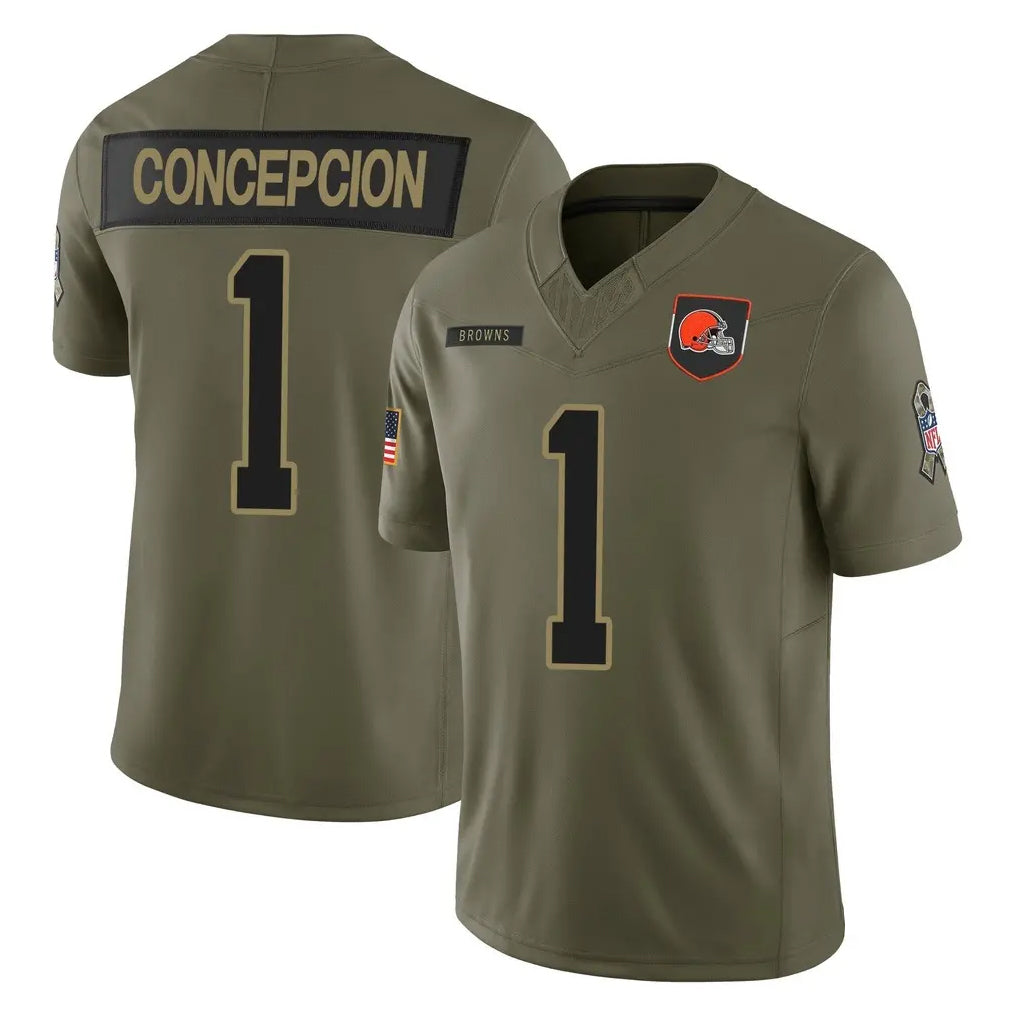 Ncoe C.Browns #1 KC Concepcion Player Olive 2025 Salute to Service Limited Home Game Stitched Jerseys