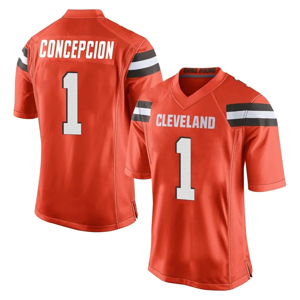 Ncoe C.Browns #1 KC Concepcion Player Orange Home Game Stitched Jerseys