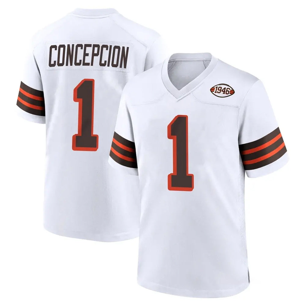 Ncoe C.Browns #1 KC Concepcion Player White Alternate Home Game Stitched Jerseys