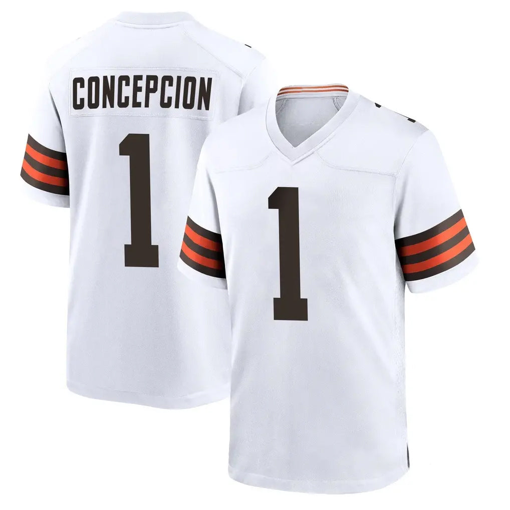 Ncoe C.Browns #1 KC Concepcion Player White Home Game Stitched Jerseys