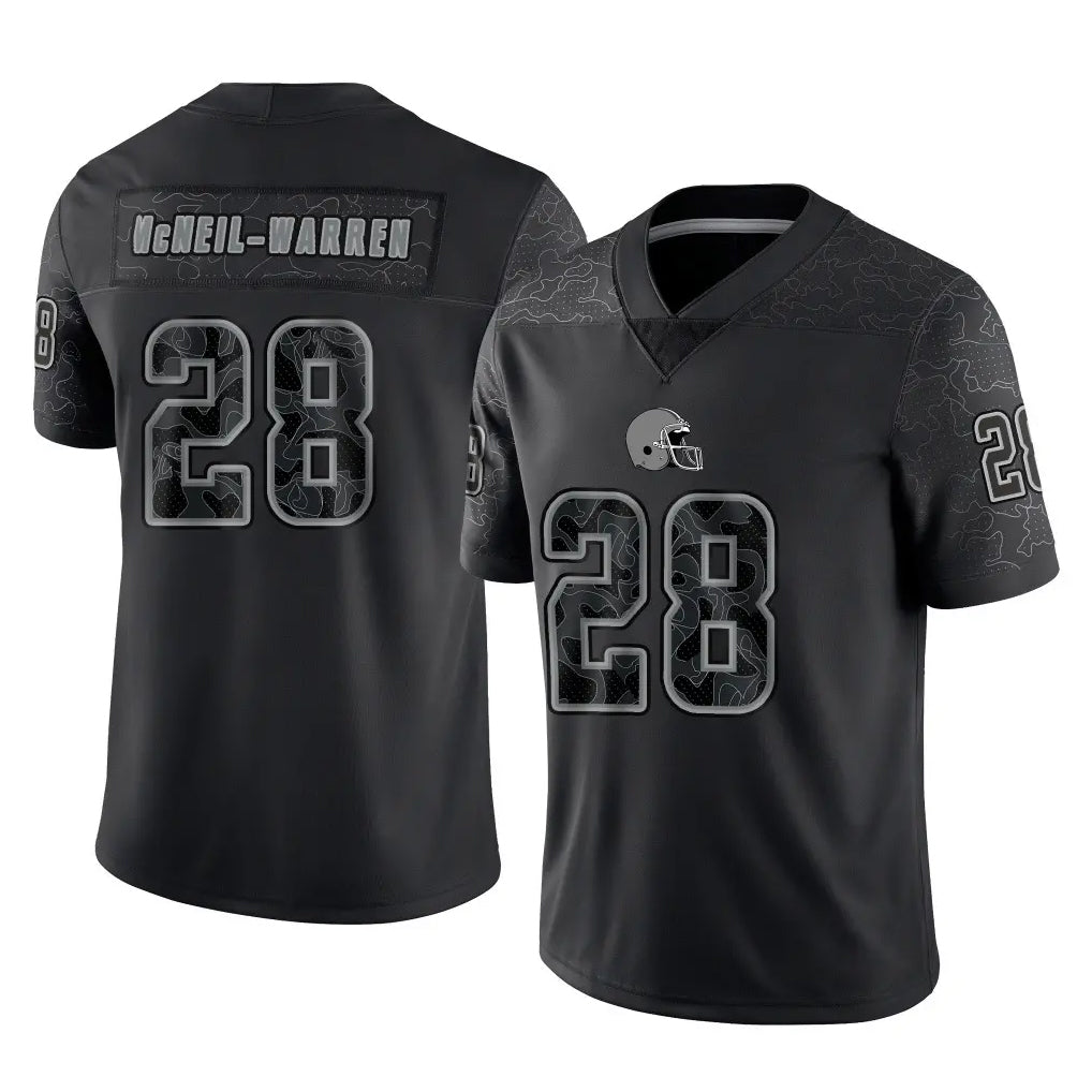 Ncoe C.Browns #28 Emmanuel McNeil-Warren Player Black Reflective Home Game Stitched Jerseys