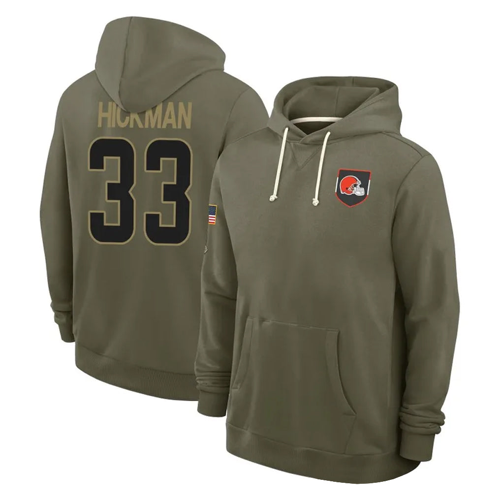 Ncoe C.Browns #33 Ronnie Hickman Player Olive Salute to Service Pullover Hoodies Limited Stitched Jerseys