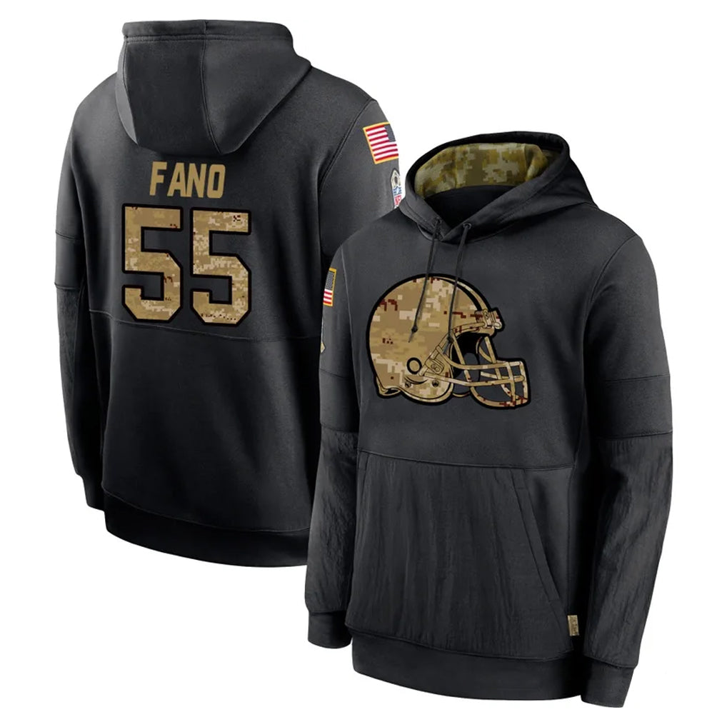 Ncoe C.Browns #55 Spencer Fano Player Black Salute to Service Pullover Hoodies Limited Stitched Jerseys