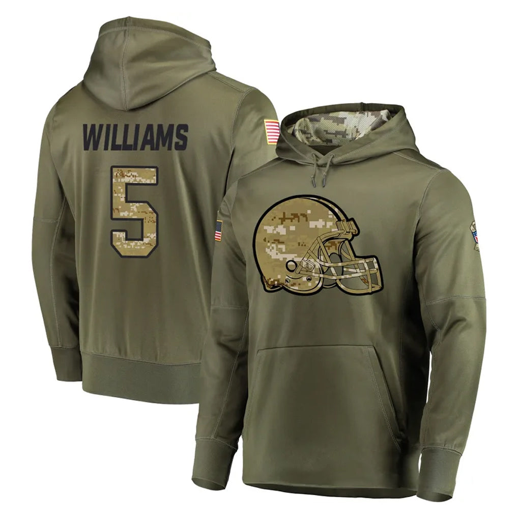 Ncoe C.Browns #5 Quincy Williams Player Olive Salute to Service Pullover Hoodies Home Game Stitched Jerseys