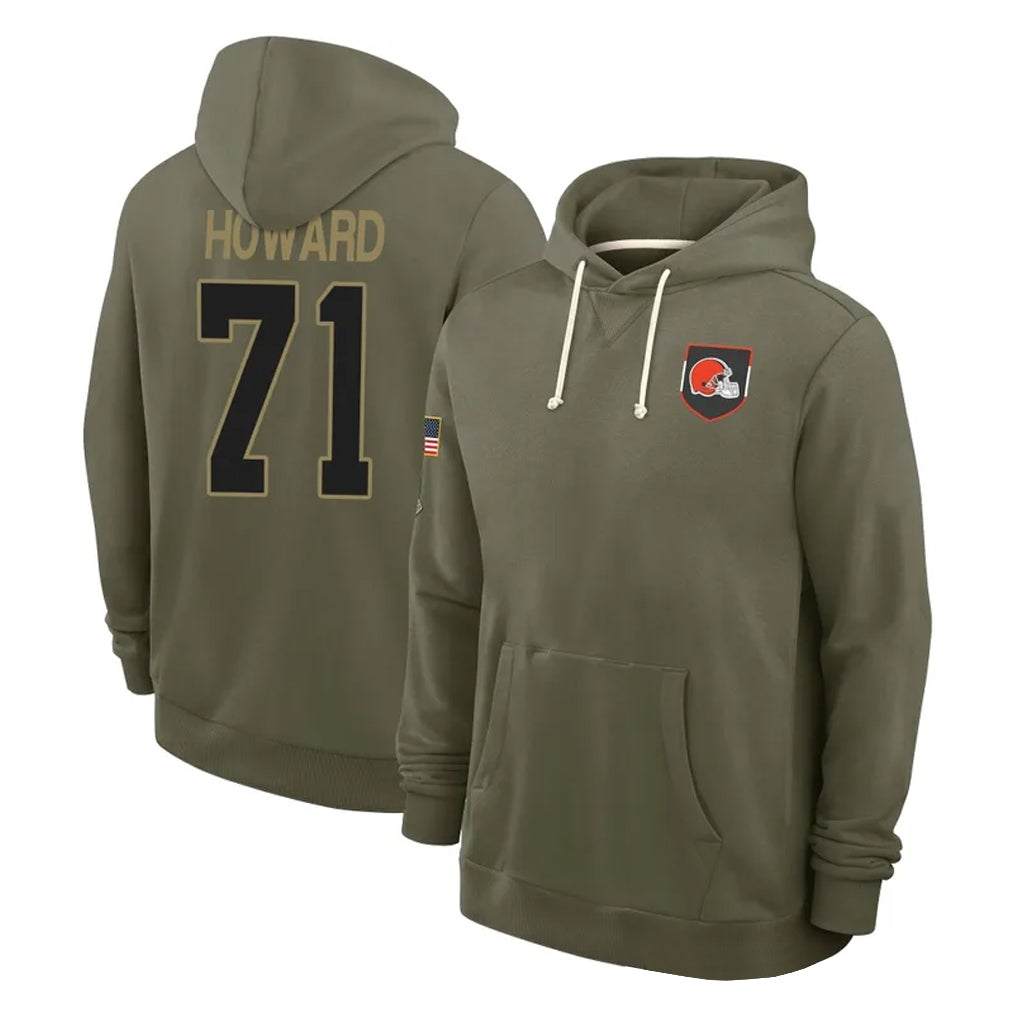 Ncoe C.Browns #71 Tytus Howard Player Olive Salute to Service Pullover Hoodies Limited Stitched Jerseys