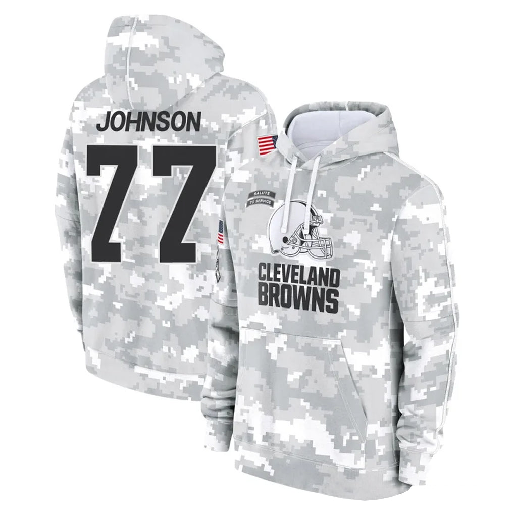 Ncoe C.Browns #77 Zion Johnson Player Arctic Camo Salute to Service Hoodies Limited Game Stitched Jerseys