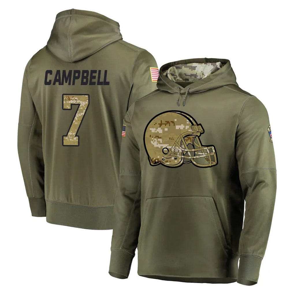 Ncoe C.Browns #7 Tyson Campbell Player Olive Salute to Service Pullover Hoodies Home Game Stitched Jerseys