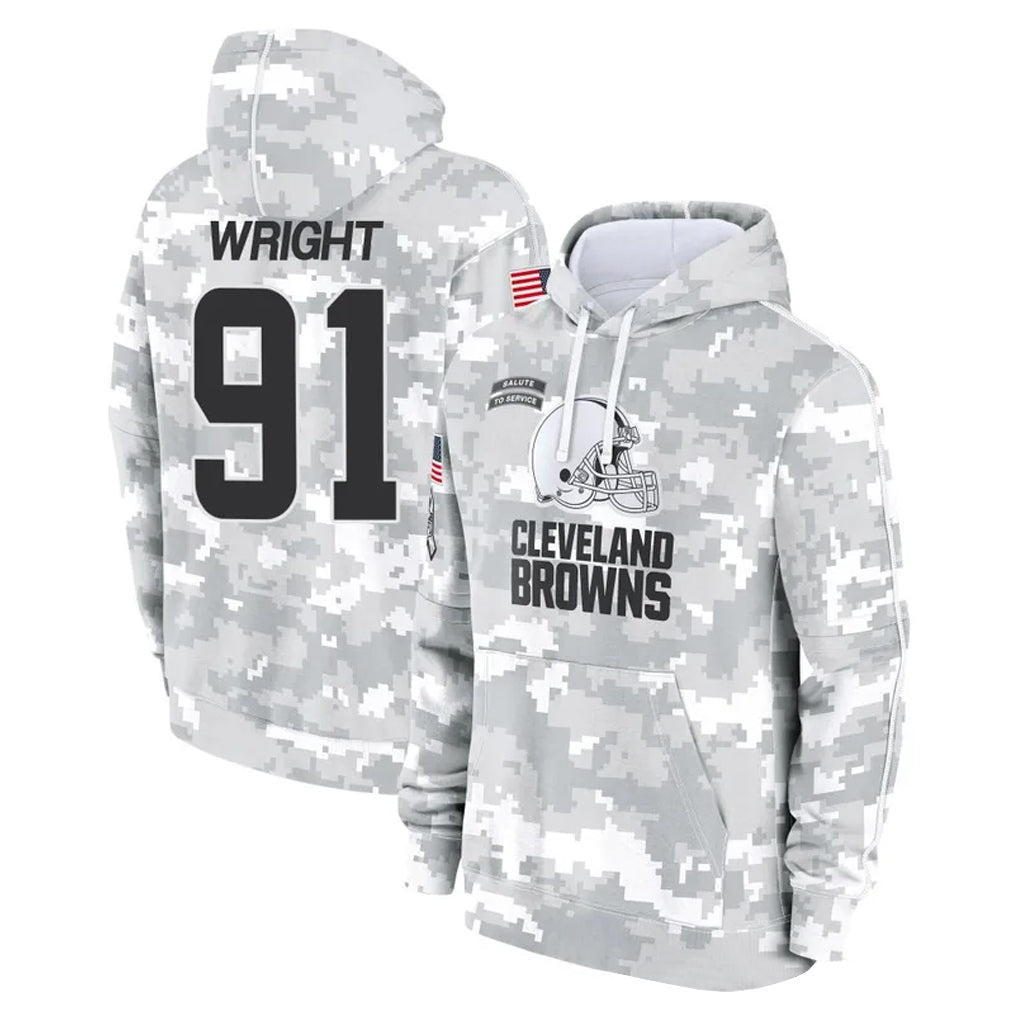 Ncoe C.Browns #91 Alex Wright Player Arctic Camo Salute to Service Hoodies Limited Game Stitched Jerseys