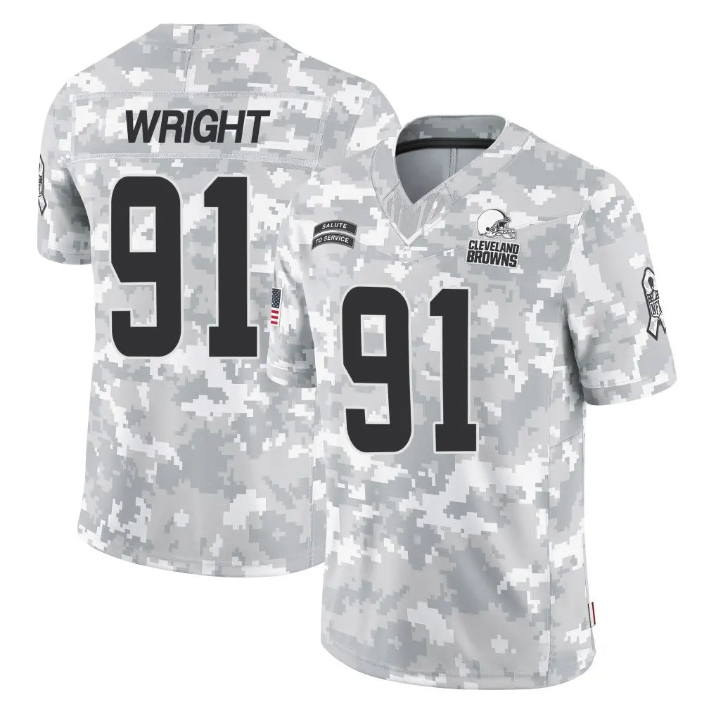 Ncoe C.Browns #91 Alex Wright Player Arctic Camo Salute to Service Limited Home Game Stitched Jerseys