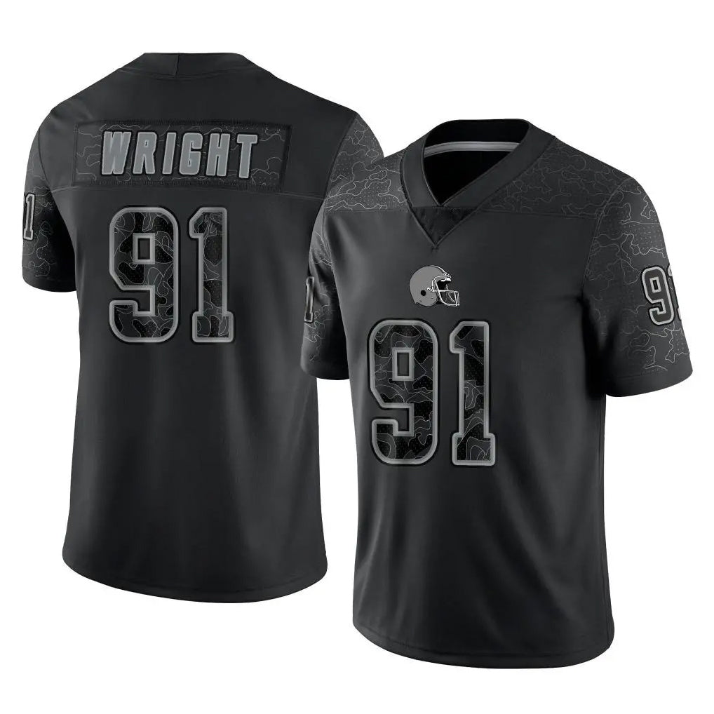 Ncoe C.Browns #91 Alex Wright Player Black Reflective Home Game Stitched Jerseys
