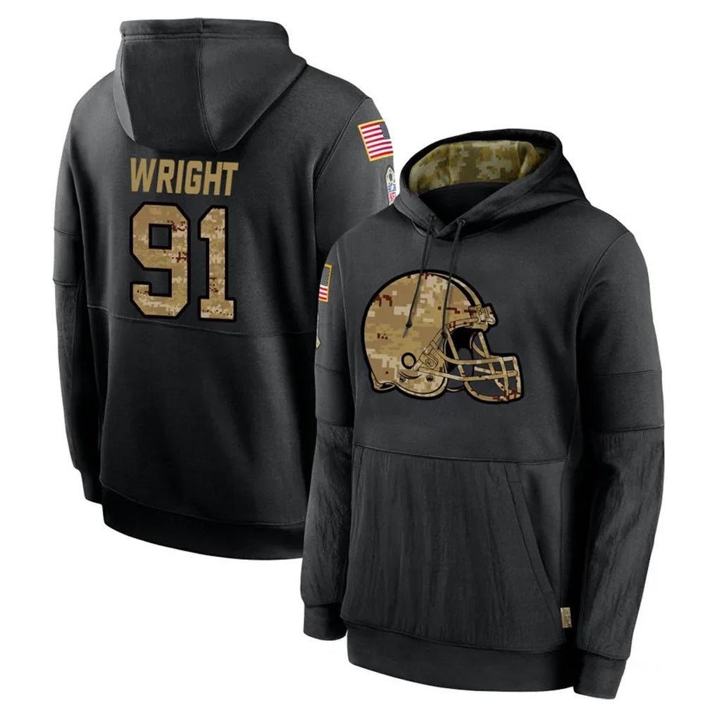 Ncoe C.Browns #91 Alex Wright Player Black Salute to Service Pullover Hoodies Limited Stitched Jerseys