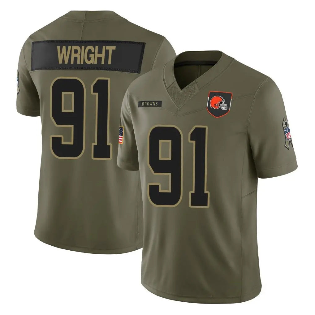 Ncoe C.Browns #91 Alex Wright Player Olive 2025 Salute to Service Limited Home Game Stitched Jerseys