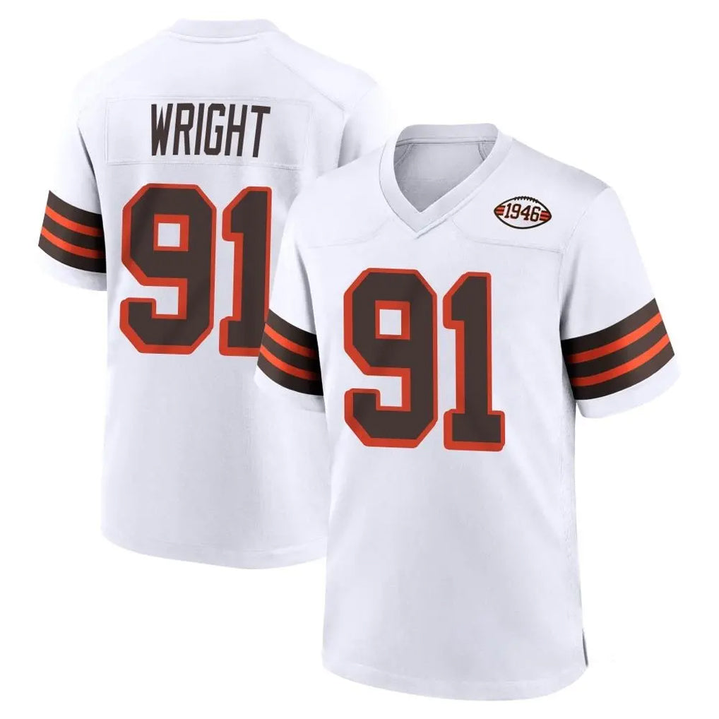 Ncoe C.Browns #91 Alex Wright Player White Alternate Home Game Stitched Jerseys