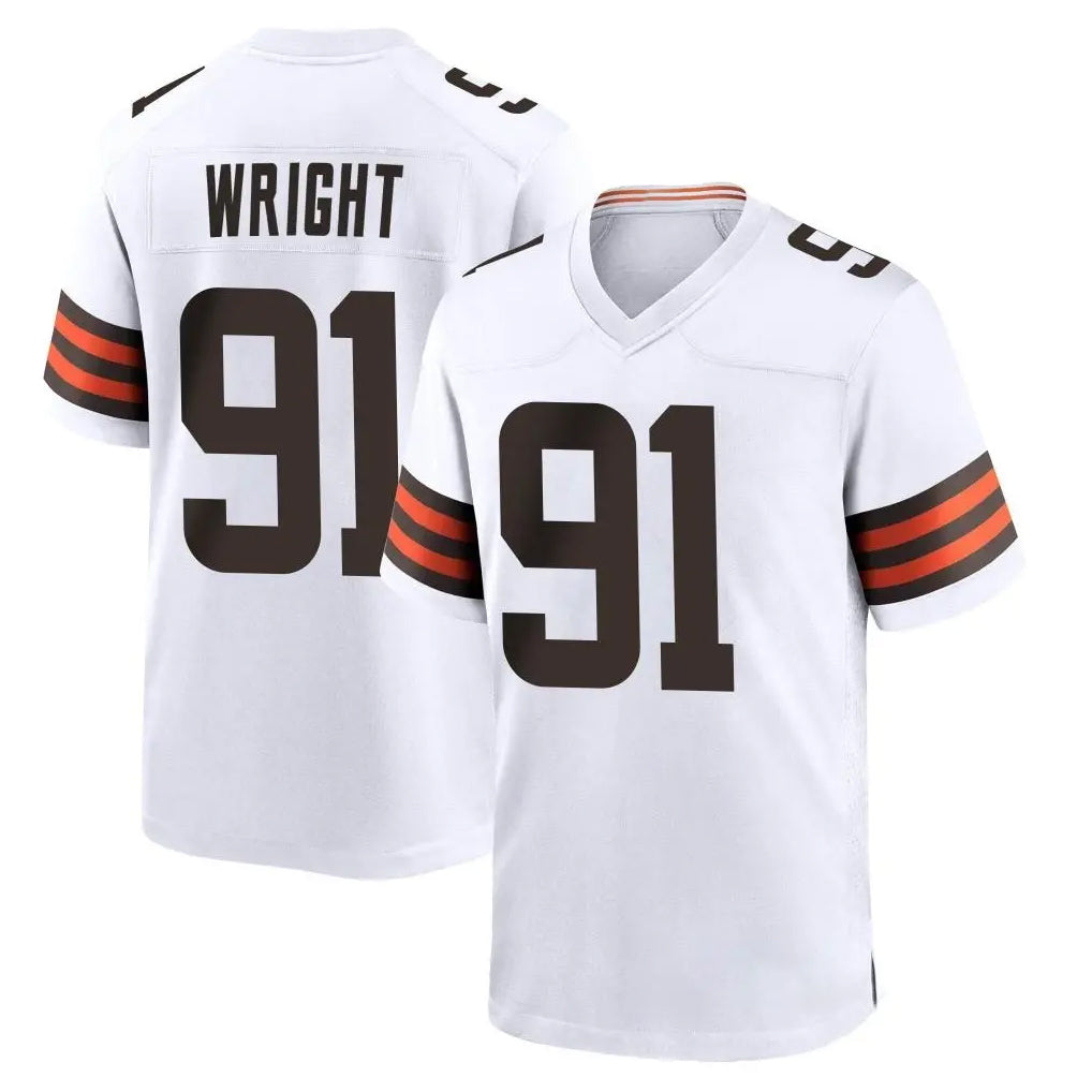 Ncoe C.Browns #91 Alex Wright Player White Home Game Stitched Jerseys