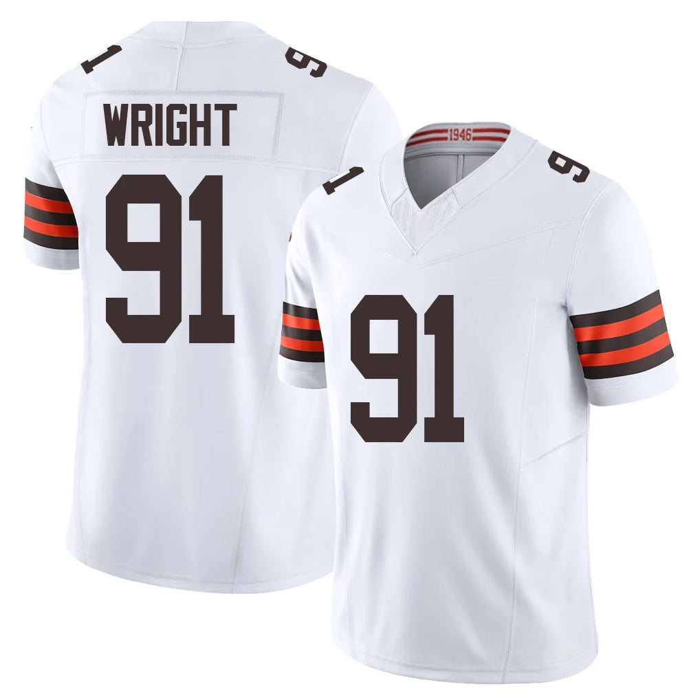 Ncoe C.Browns #91 Alex Wright Player White Vapor F.U.S.E. Limited Home Game Stitched Jerseys