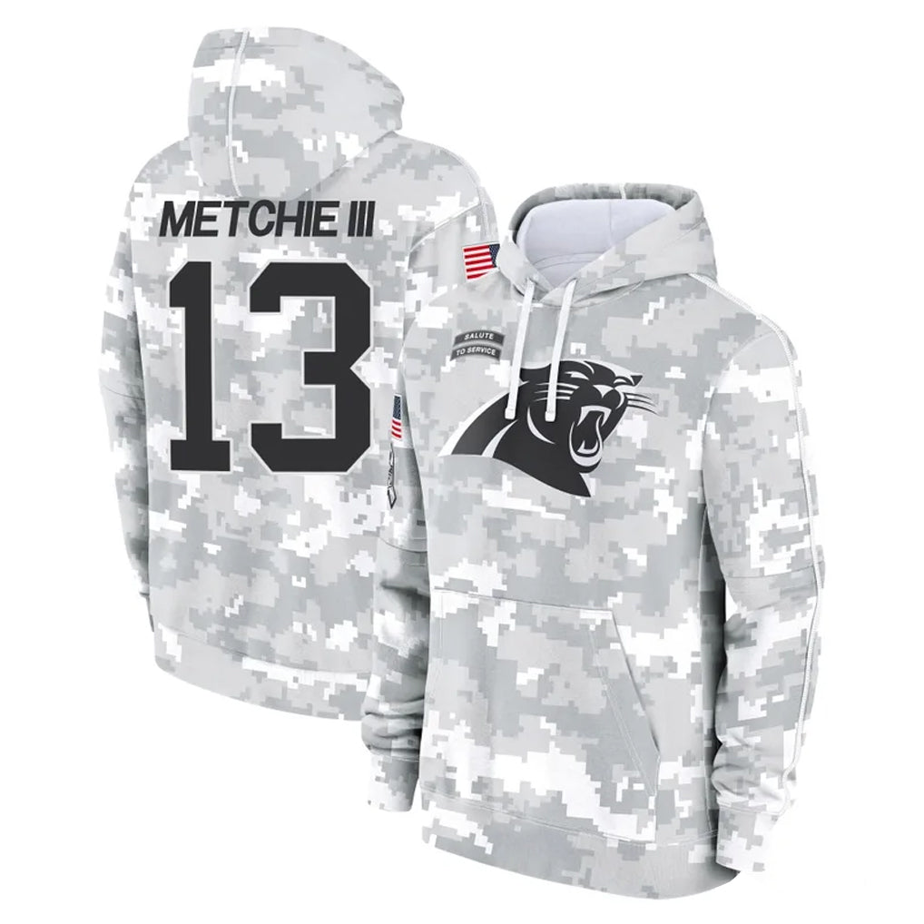 Ncoe C.Panthers #13 John Metchie III Player Arctic Camo Salute to Service Pullover Hoodies Limited Game Stitched Jerseys