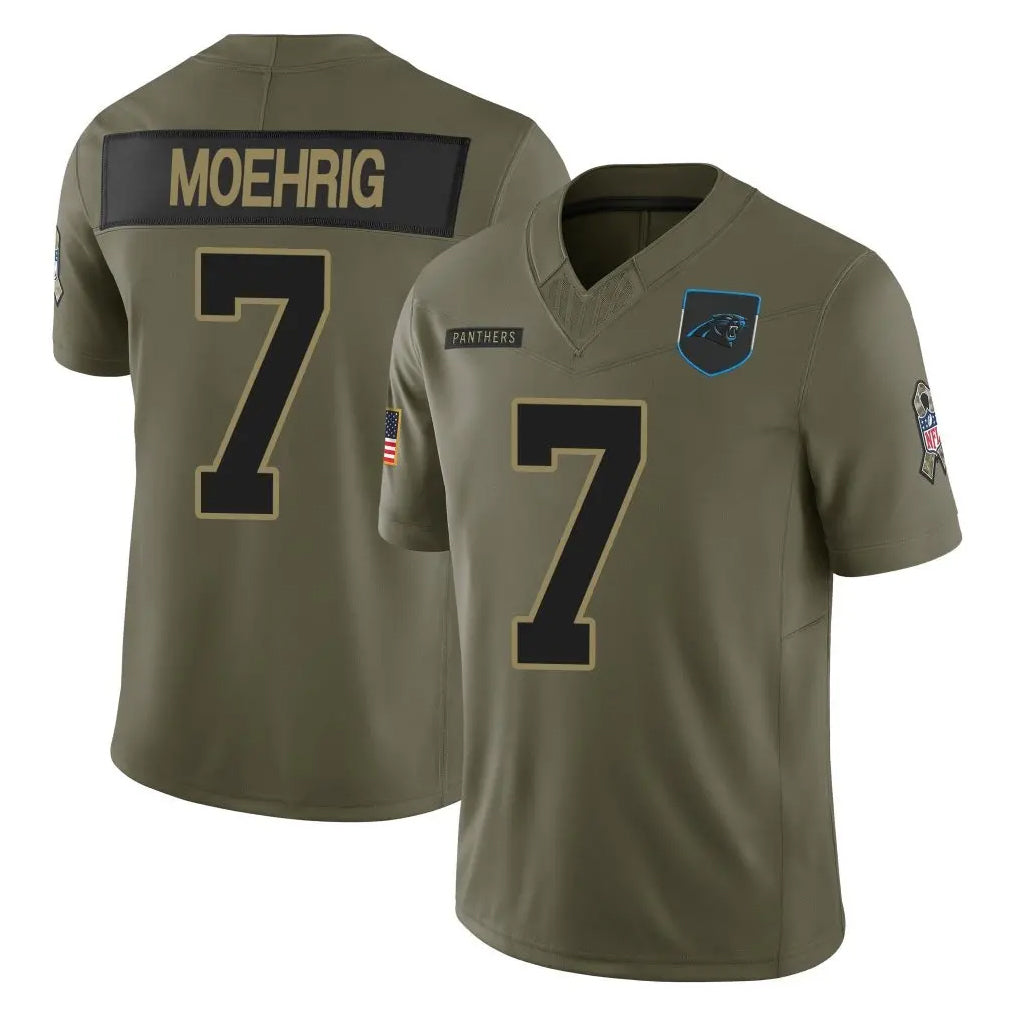 Ncoe C.Panthers #7 Tre'von Moehrig Player Olive 2025 Salute to Service Limited Game Stitched Jerseys