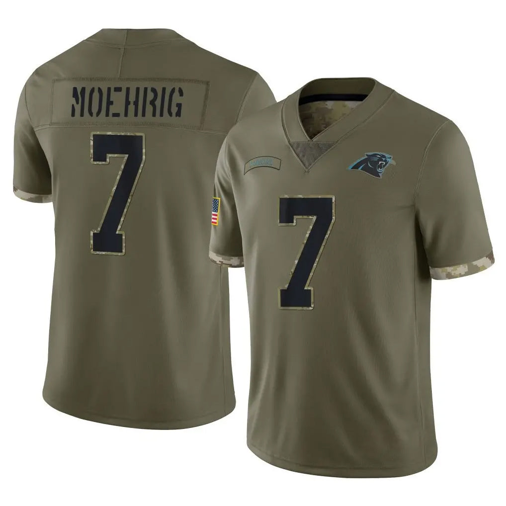 Ncoe C.Panthers #7 Tre'von Moehrig Player Olive Salute to Service Game Stitched Jerseys