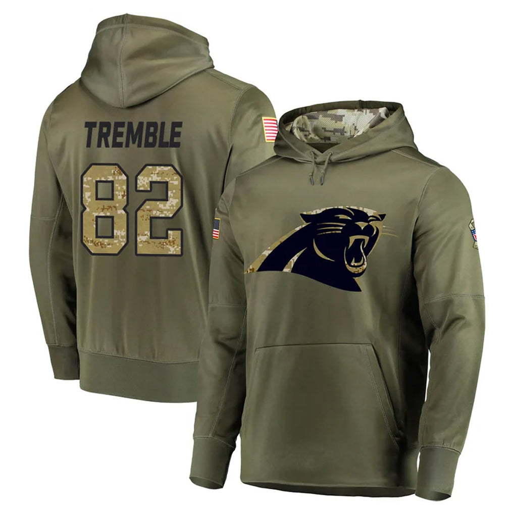 Ncoe C.Panthers #82 Tommy Tremble Player Olive Salute to Service Hoodies Stitched Jerseys