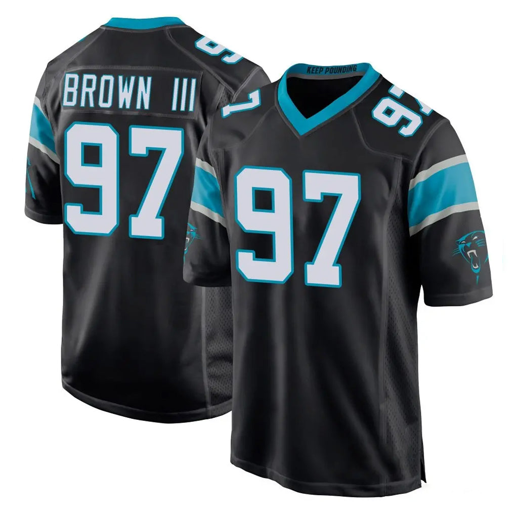 Ncoe C.Panthers #97 Bobby Brown III Player Black Home Game Stitched Jerseys