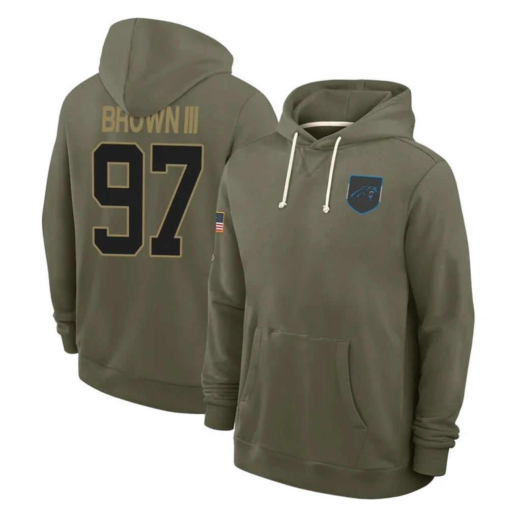Ncoe C.Panthers #97 Bobby Brown III Player Olive Salute to Service Hoodies Game Stitched Jerseys