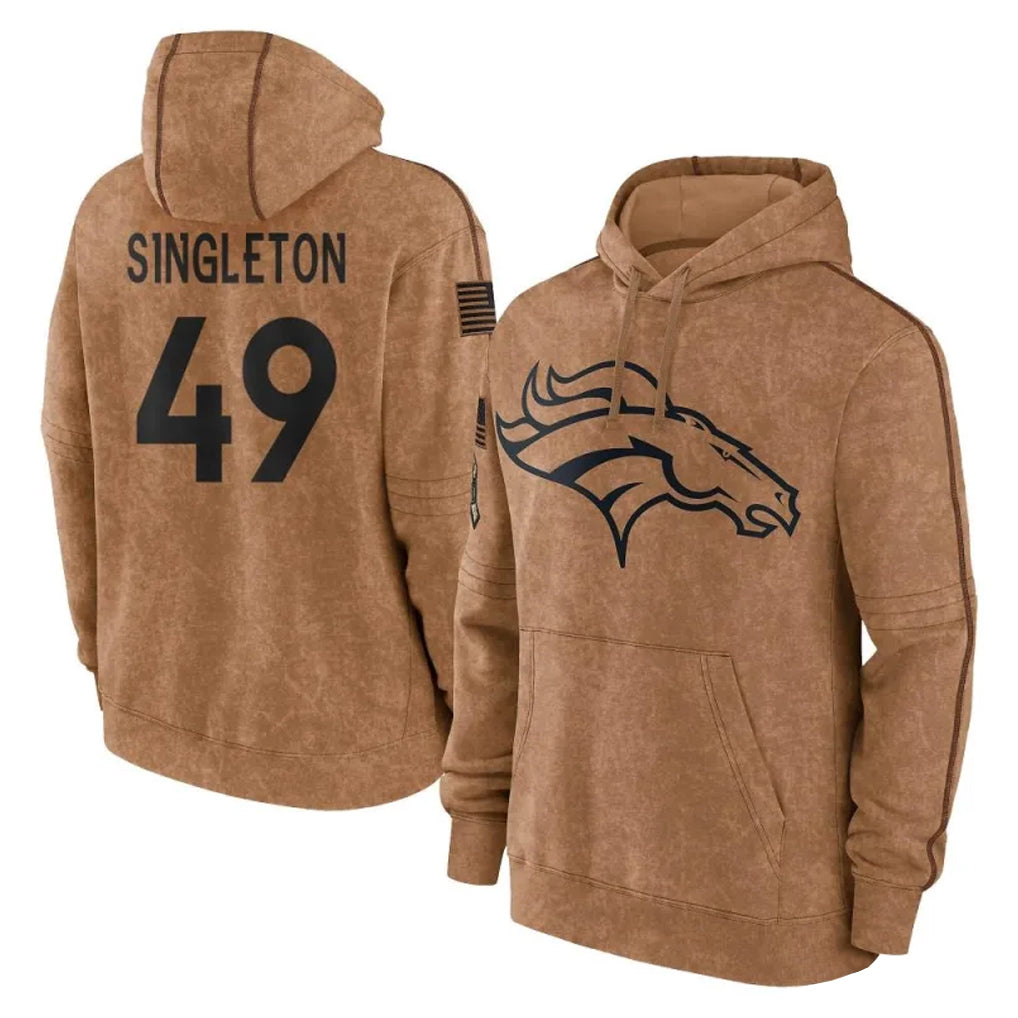 Ncoe D.Broncos #49 Alex Singleton Player Brown Salute to Service Hoodies Limited Game Stitched Jerseys
