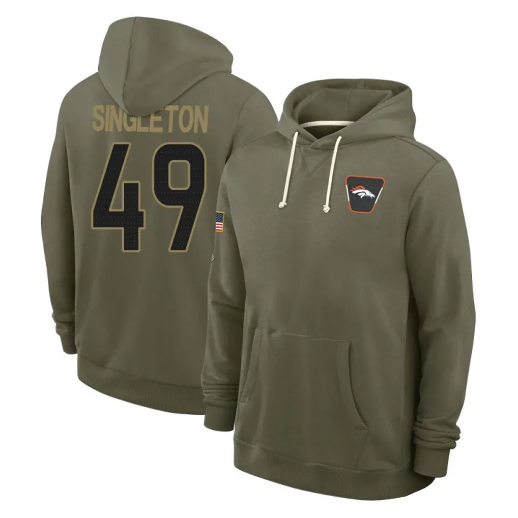 Ncoe D.Broncos #49 Alex Singleton Player Olive Salute to Service Pullover Hoodies Limited Stitched Jerseys