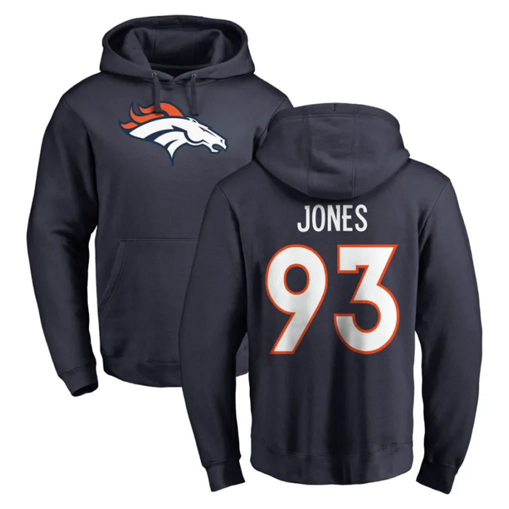 Ncoe D.Broncos #93 D.J. Jones Player Navy Pullover Hoodie Limited Stitched Jerseys