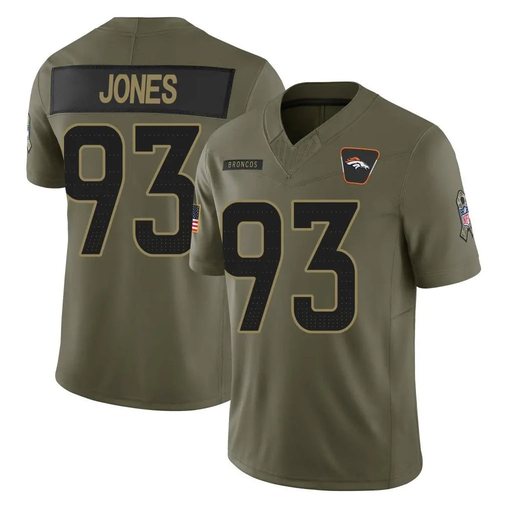 Ncoe D.Broncos #93 D.J. Jones Player Olive 2025 Salute To Service Limited Home Game Stitched Jerseys