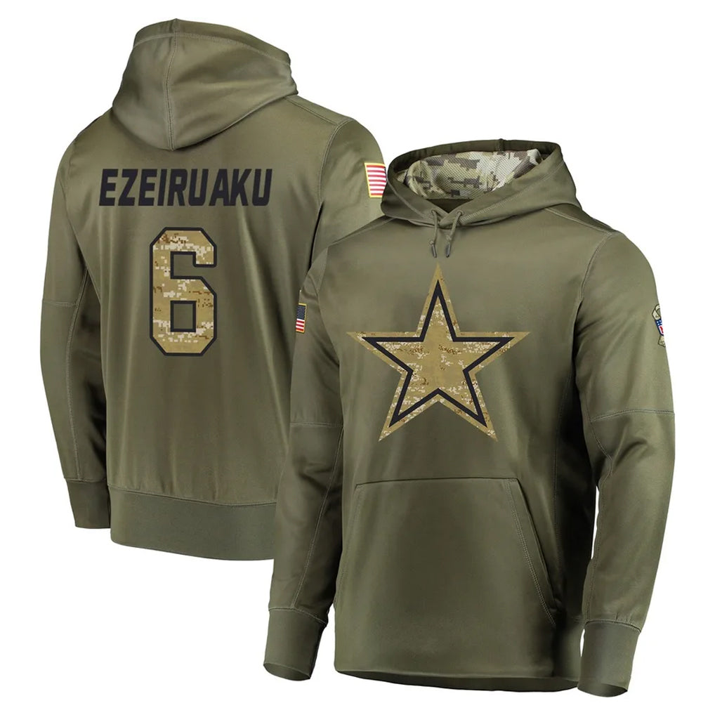 Ncoe D.Cowboys #6 Donovan Ezeiruaku Player Olive Salute to Service Pullover Hoodies Home Game Stitched Jerseys