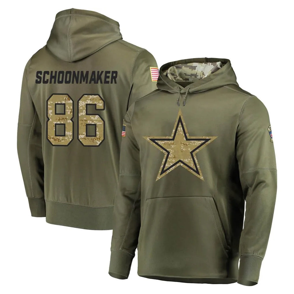 Ncoe D.Cowboys #86 Luke Schoonmaker Player Olive Salute to Service Pullover Hoodies Home Game Stitched Jerseys