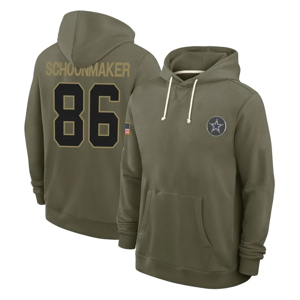 Ncoe D.Cowboys #86 Luke Schoonmaker Player Olive Salute to Service Pullover Hoodies Limited Stitched Jerseys